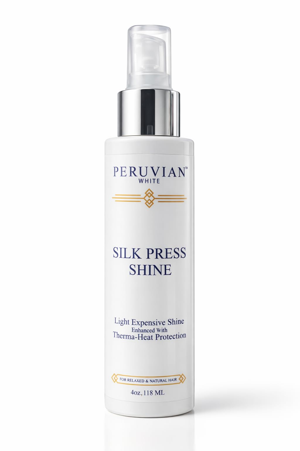 Peruvian white Silk Press Shine Enhanced with Therma-Heat Protection, 4 oz.