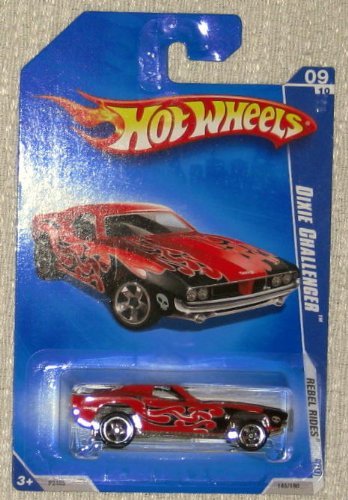 Hot Wheels 2009 Rebel Rides 09/10 Dixie Challenger Dark Red with Black Flames 145/190 1:64 Scale Collectible Die Cast Car
