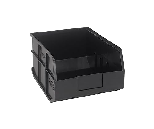 Quantum Storage K-SSB445BK-3 3-Pack Stackable Plastic Shelf Bin, 14" x 11" x 7", Black