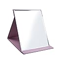 LONGSHENG - SINCE 2001 - Protable PU Leather Mirror Folding Desktop Makeup Mirror with Adjustable Stand for Personal Use,Travelling (L, Pink)