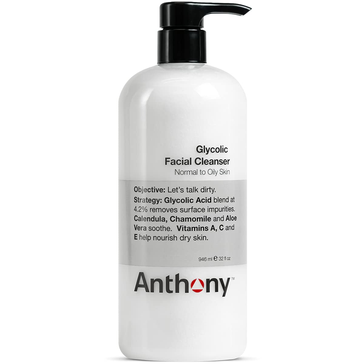 Anthony Glycolic Facial Cleanser for Men, Daily Exfoliating & Hydrating Face Wash, Shave Prep, Non-Foaming, Deep Cleansing, Gentle on Sensitive Skin