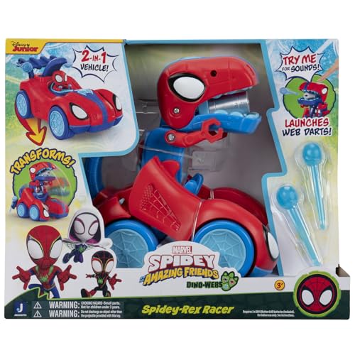 MARVEL Spidey and His Amazing Friends Spidey-Rex Racer - 8-Inch Vehicle with Sounds that Transforms from Vehicle Into Dinosaur