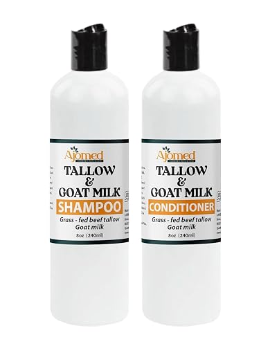 AJOMED Cosmetics Tallow and Goat Milk Shampoo and Conditioner - tallow Hair Hair Growth shampoo for Dry, Damaged hair - Silicone, Paraben, Sulfate