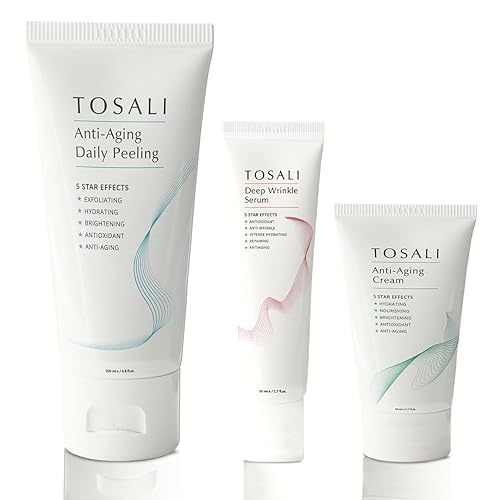 TOSALI Anti Aging Skincare Set - Daily Peeling Mask (6.8 oz), Deep Wrinkle Serum (1.7 fl oz) & Face Cream (1.7 oz) - Hydrating, Brightening, Wrinkle