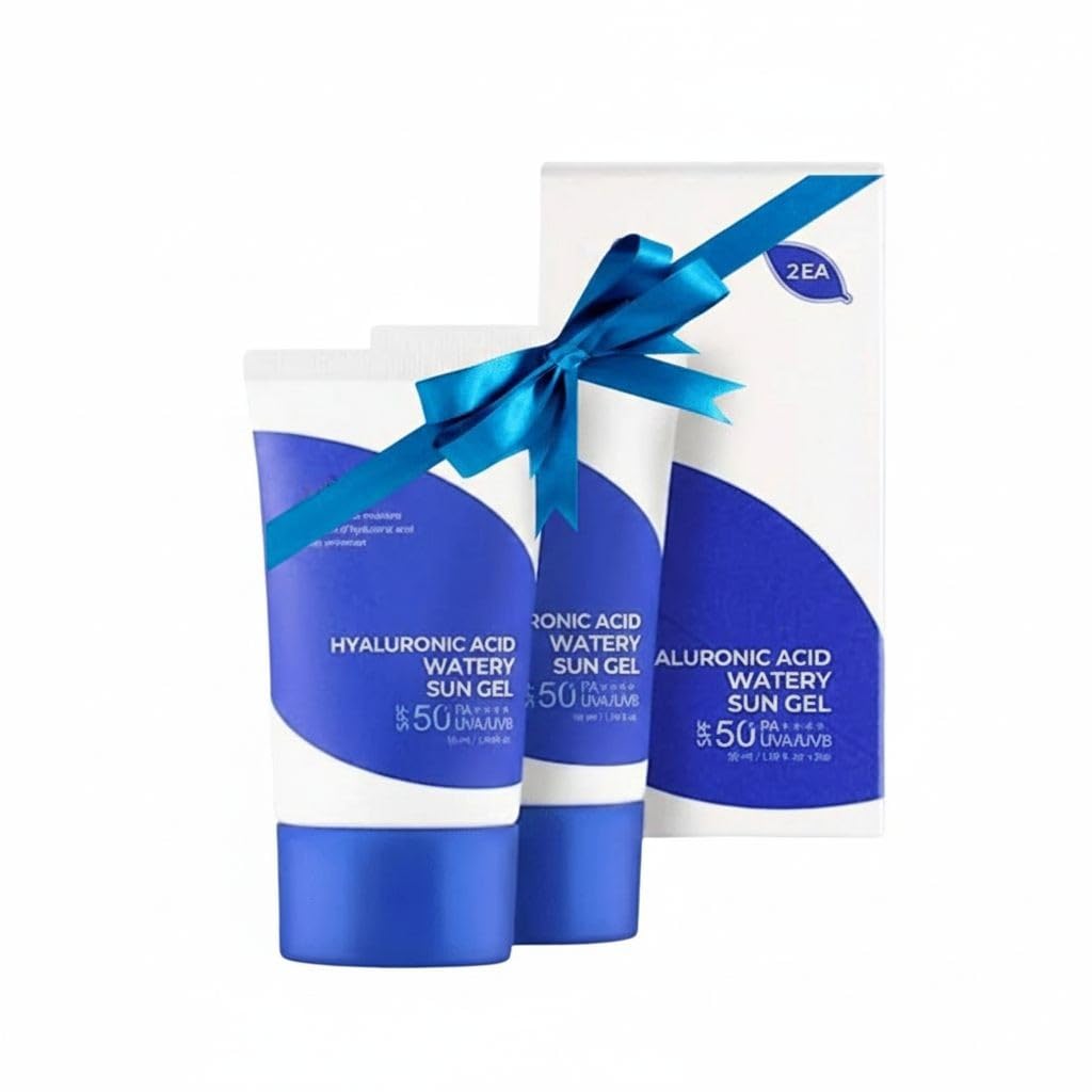 Hyaluronic Acid Watery Sun Gel SPF 50+ PA++++, Lightweight moisturizing Sunscreen with No White Cast,non-sticky UV Protection, 50ml - 2 Pack - Korean