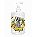 Caroline's Treasures CK2866SOAP Weimaraner in Sunflowers Ceramic Soap Dispenser Hand Soap Dispenser Pump Bottles for Bathroom Kitchen, Empty