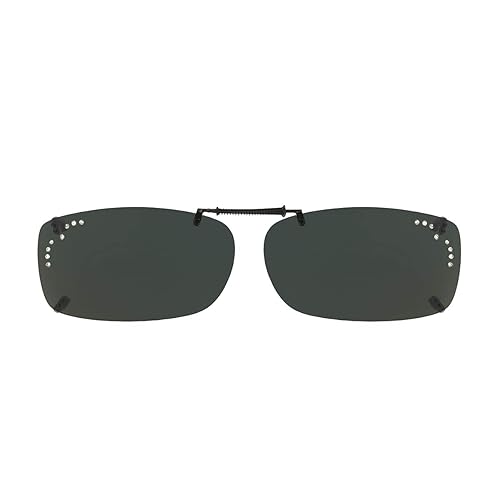 Dioptics Solar Shield-A REC Polarized Rectangular Clip On Sunglasses, Gray Rhinestone, 52 mm