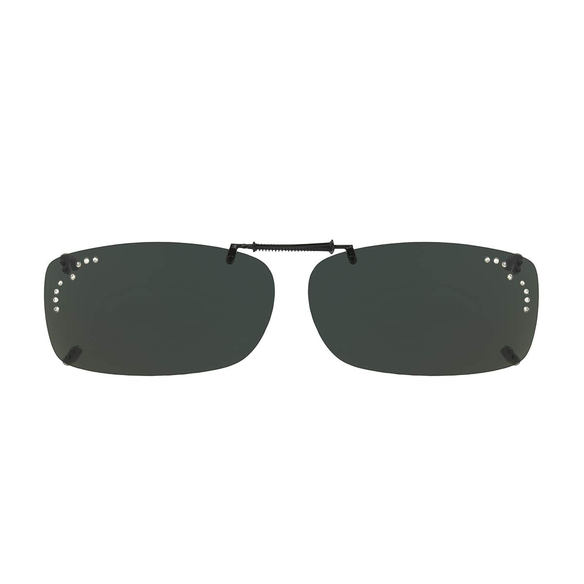Dioptics Solar Shield-A REC Polarized Rectangular Clip On Sunglasses, Gray Rhinestone, 52 mm