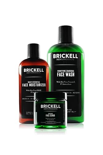 Brickell Men's Daily Advanced Face Care Routine II, Activated Charcoal Facial Cleanser, Facial Scrub, Face Moisturizer Lotion, Natural and Organic