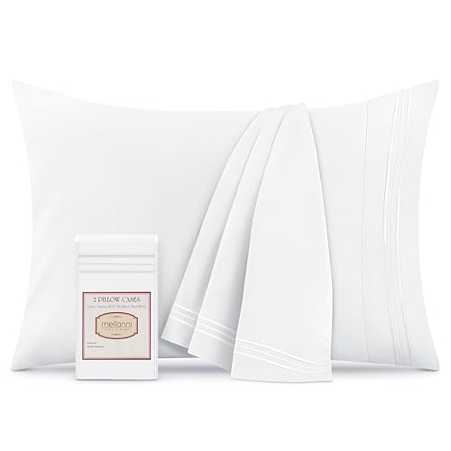 Mellanni Pillow Cases - Luxury, Extra Soft, Cooling Pillow Covers - 2 PC Iconic Collection Pillowcases - Envelope Closure (King 20"x40", White)