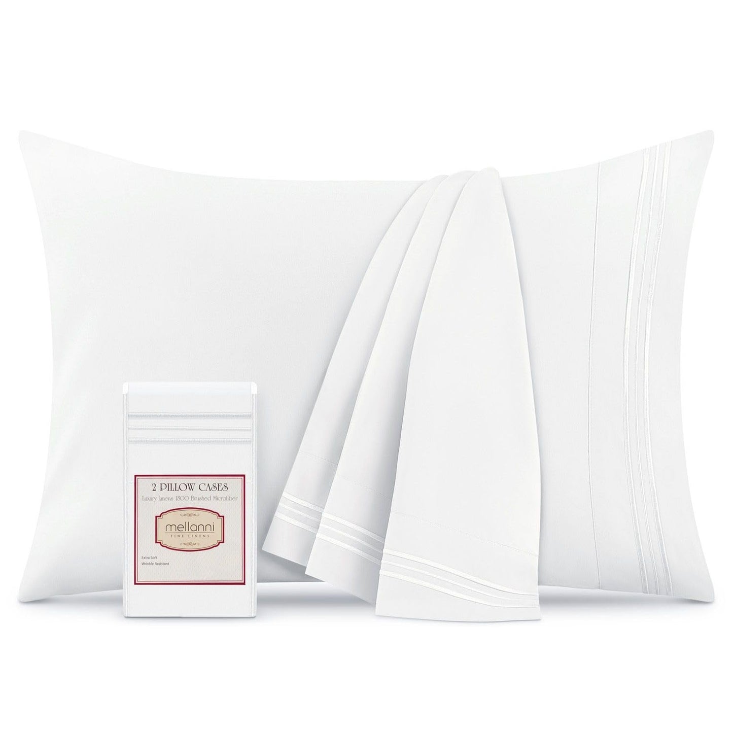 Mellanni Pillow Cases - Luxury, Extra Soft, Cooling Pillow Covers - 2 PC Iconic Collection Pillowcases - Envelope Closure (King 20"x40", White)