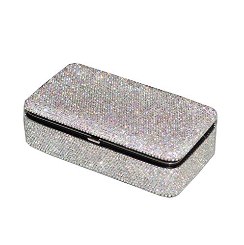 Bestbling Bling Crystal Leather Portable Travel Jewelry Box Organizer Display Storage Case for Rings Earrings Necklace (Silver)