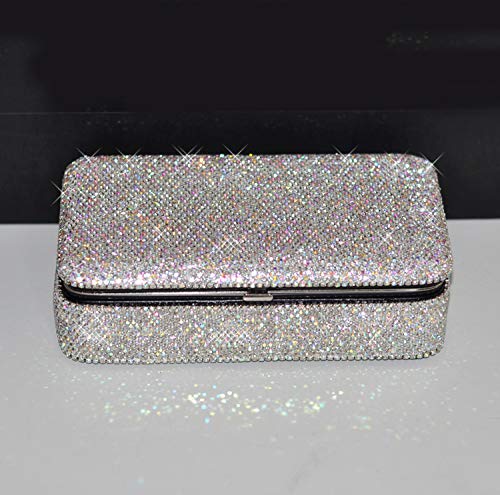 Bestbling Bling Crystal Leather Portable Travel Jewelry Box Organizer Display Storage Case for Rings Earrings Necklace (Silver)