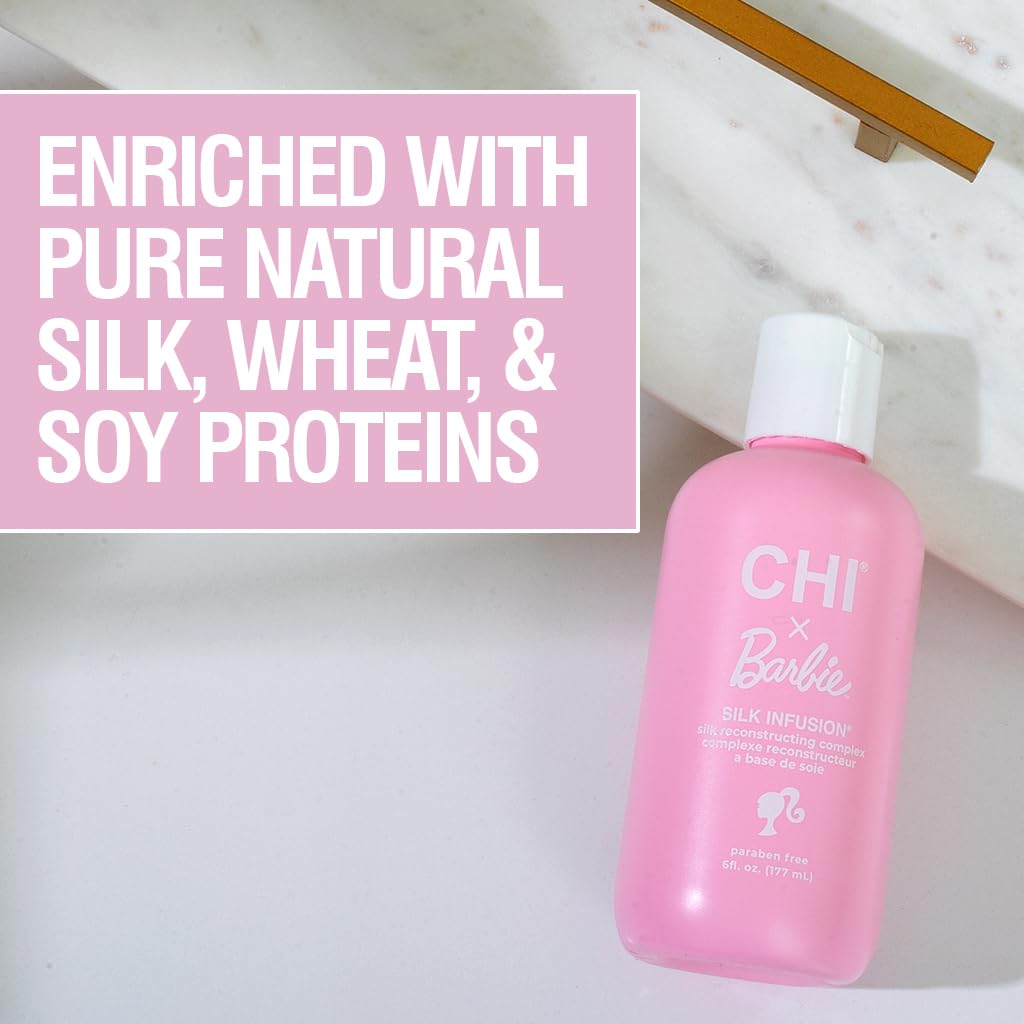 CHI x Barbie Silk Infusion, Reconstructing Leave-In Treatment For Strengthening Hair, Adds Shine & Protects From Heat, Paraben & Cruelty-Free, 6 Oz
