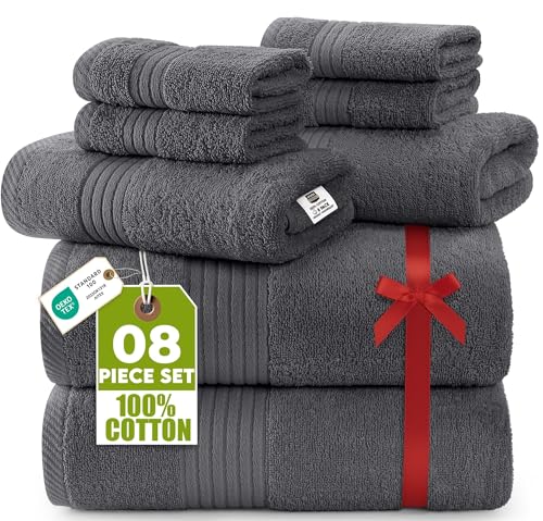 Utopia Towels 8 Piece Premium Towel Set, 2 Bath, 2 Hand, and 4 Washcloths, 100% Ring Spun Cotton, Highly Absorbent Towels for Bathroom, Sports…