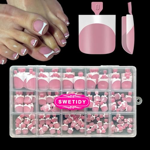 Toe Nail Press Ons, French Tips Toe Press On Nails, 150pcs Square Pre-Designed Soft Gel Thick False Toenail Extension, Berry Pink Full Cover Acrylic Beauty and Personal Care SWETIDY Default Title