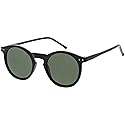 zeroUV - Vintage Retro Horn Rimmed Round Circle Sunglasses with P3 Keyhole Bridge (Black/Green)