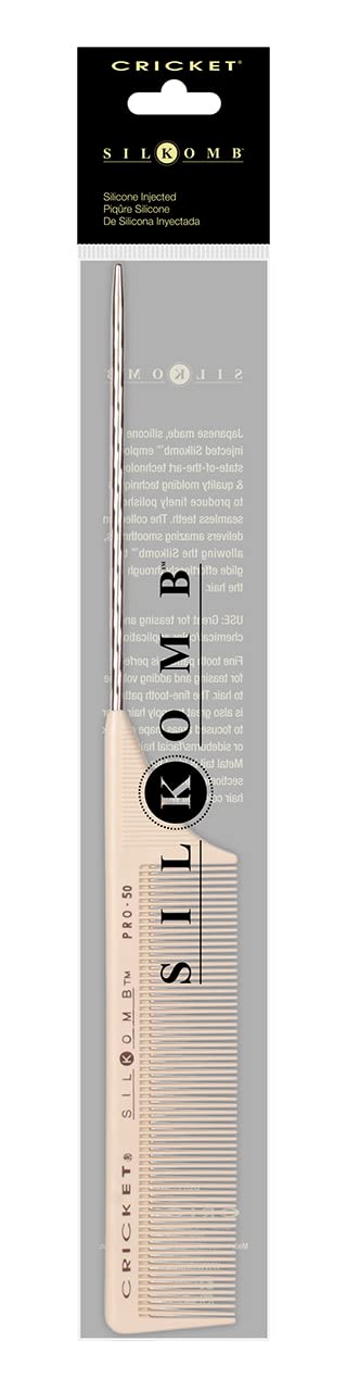 Cricket Silkomb Pro-50 Fine Tooth Rattail Comb for Hair - Precision Styling Tool with Seamless Teeth & Metal Tail for Sectioning, Weaving, and Smooth