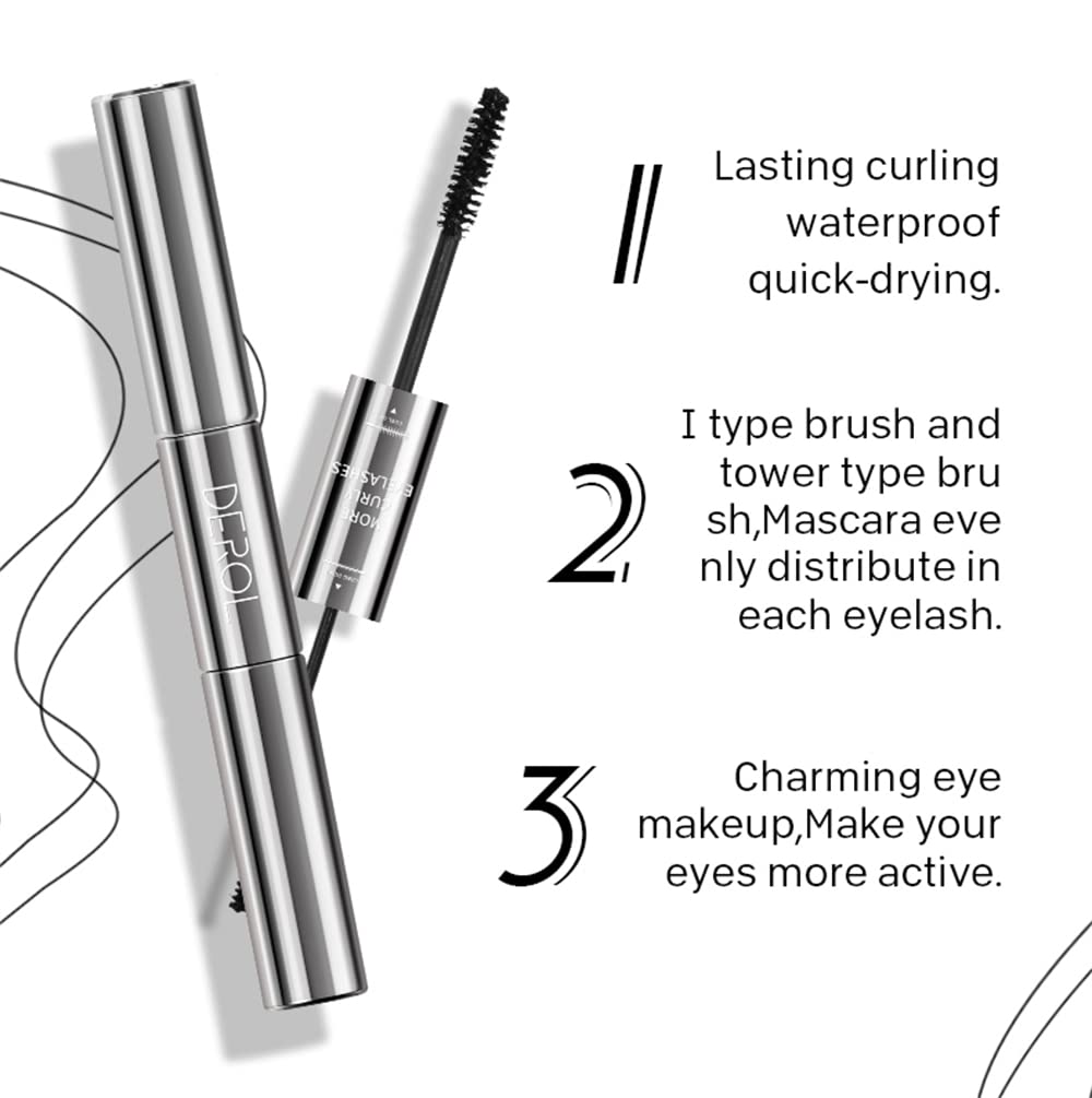 2 in 1 Mascara for Fine Short Eyelash, Big and Small Brush, Washable Voluminous Eyelash Mascara Intense Lengthening for Women and Girls, Black (1 Pcs)