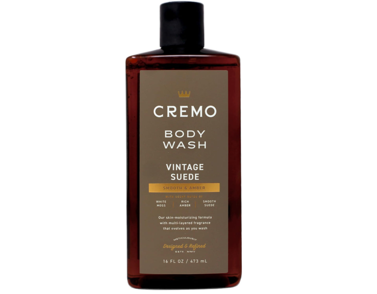 Cremo Rich-Lathering Vintage Suede Body Wash, A Vintage Suede with Notes of White Moss and Rich Amber, 16 Fl Oz (Pack of 2)