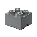 LEGO Storage Brick 4 - studs Dark Grey - Stackable Plastic Storage Box with Lid for Kids and Adults Ideal Desk Organizer and Toy Box - 5.6L Capacity