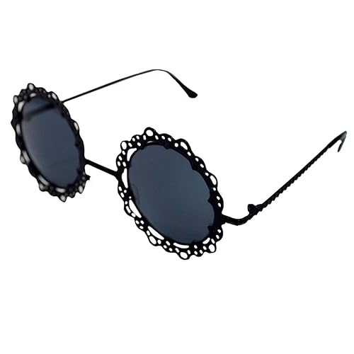 Mily Womens Vintage Hollow Lace Metal Flower Frame Round Sunglasses from (black)