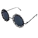 Mily Womens Vintage Hollow Lace Metal Flower Frame Round Sunglasses from (black)
