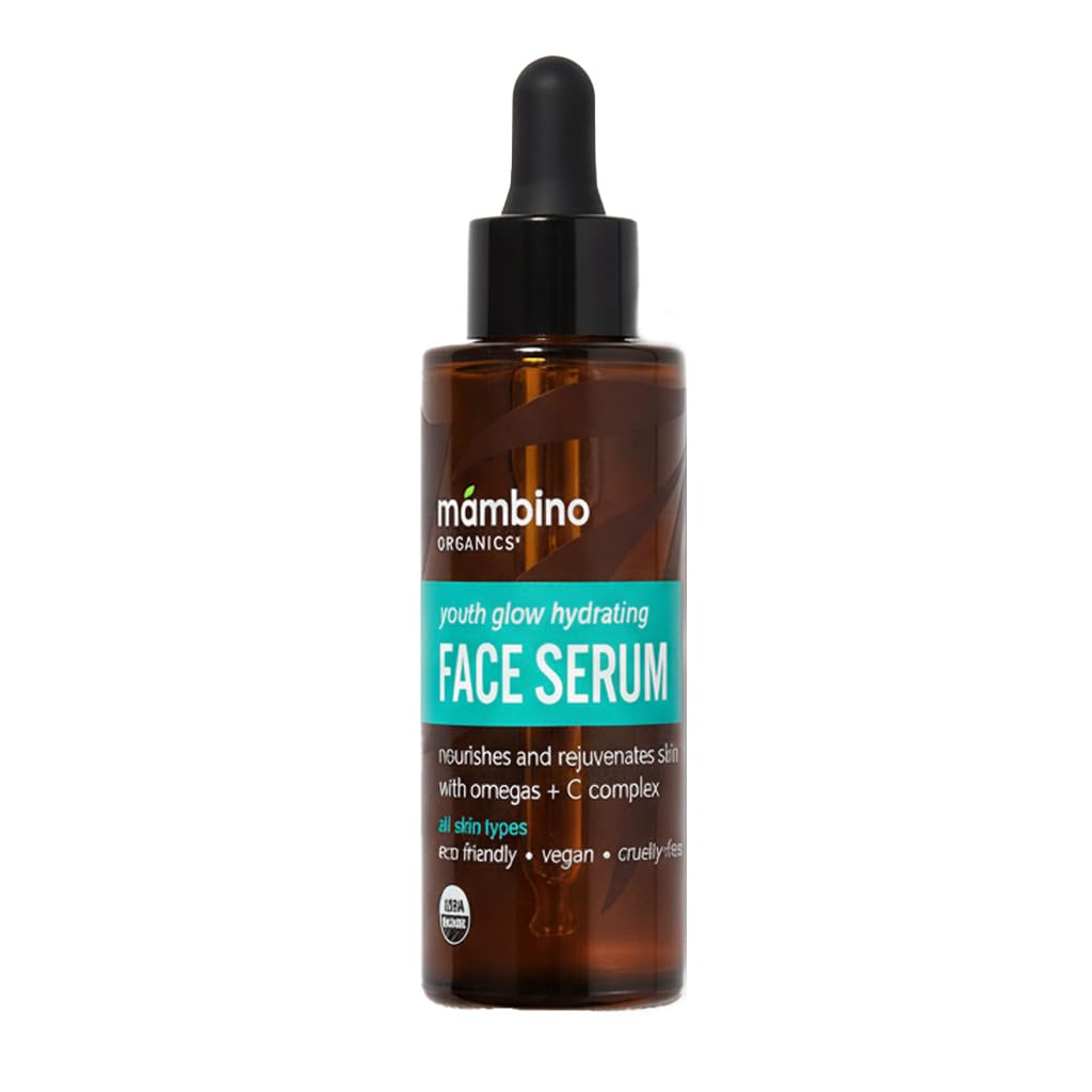 Mambino Organics Youth Glow Hydrating Serum, Vitamin C Face Serum with Marula, Rosehip Oil, Revitalizing Skin, Fades Dark Spots, Smooths Texture
