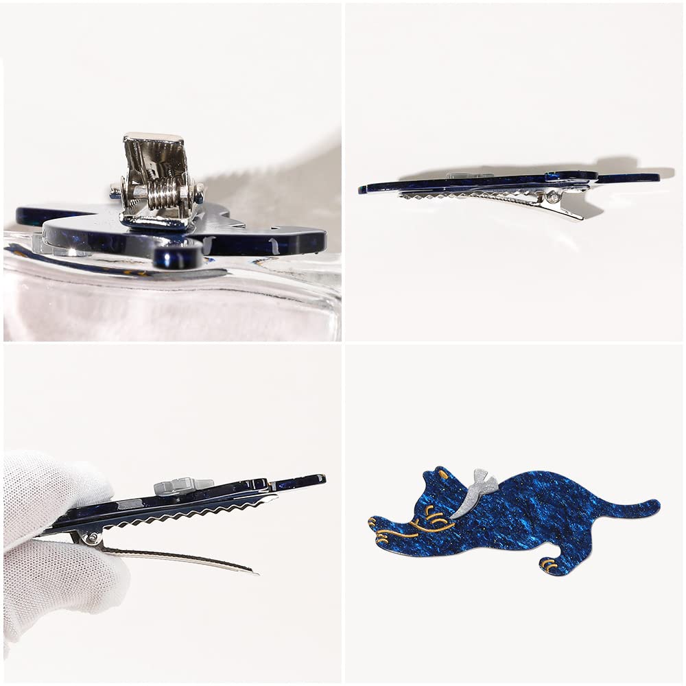 Yusier 4 Pack Acrylic Duckbill Clip Cute Cat Hair Clips for Women and Girls Bangs Clip Shark Clip Starry Sky Pattern Hair Clips Hair Decoration