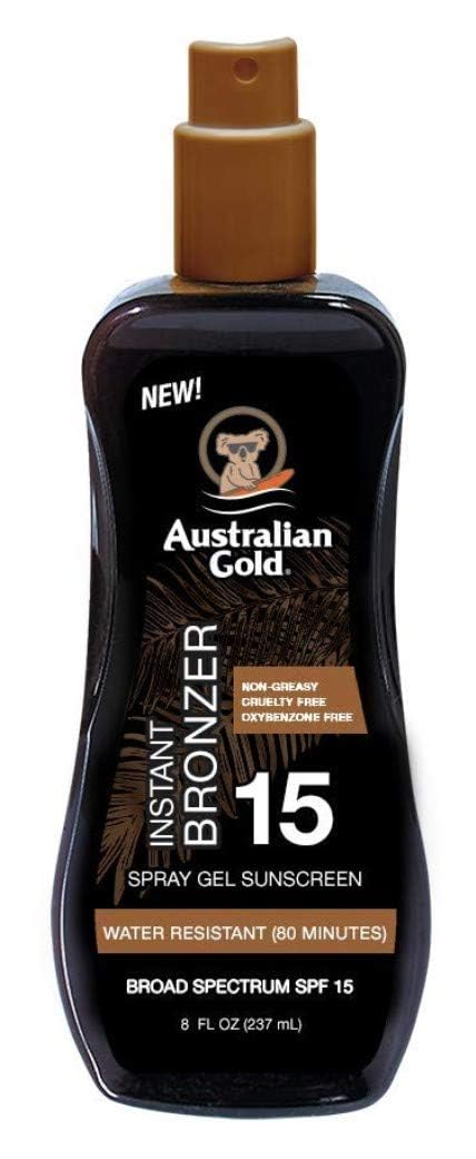 Australian Gold SPF 15 Sunscreen Spray Gel with Instant Bronzer, 8 Ounce (2 Pack)