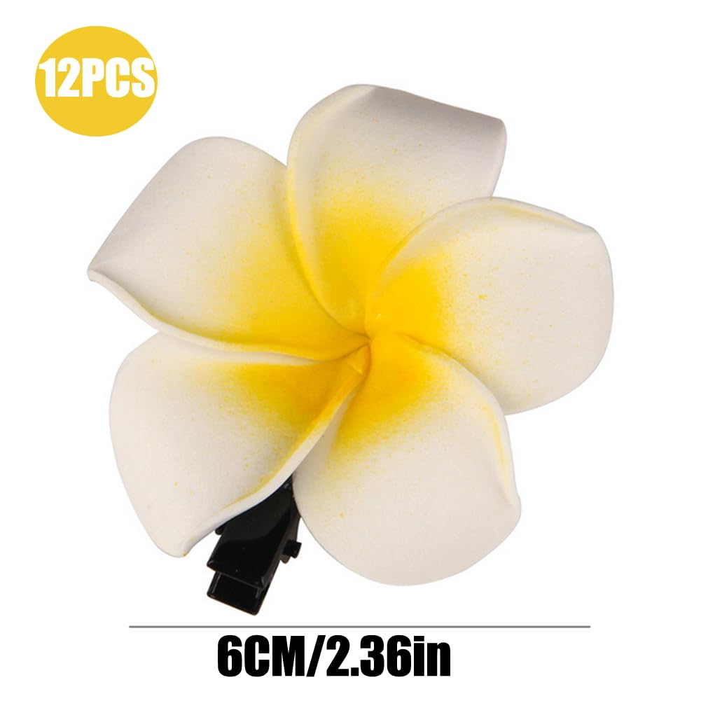 12PCS Women Girls 2.36" Hawaiian Hawaii Bohemia Style Plumeria Foam Flower Hair Clips Decoration Hair Barrette Hairpin For Bridal Wedding Party Beach