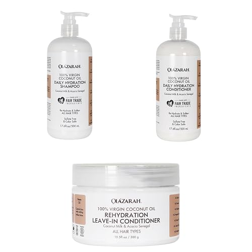 Coconut Daily Hydration Hair Care Bundle | Conditioner(17 Fl. oz), Shampoo(17 Fl.oz), Leave-in Conditioner(10 oz) | Hydrating, Fortify