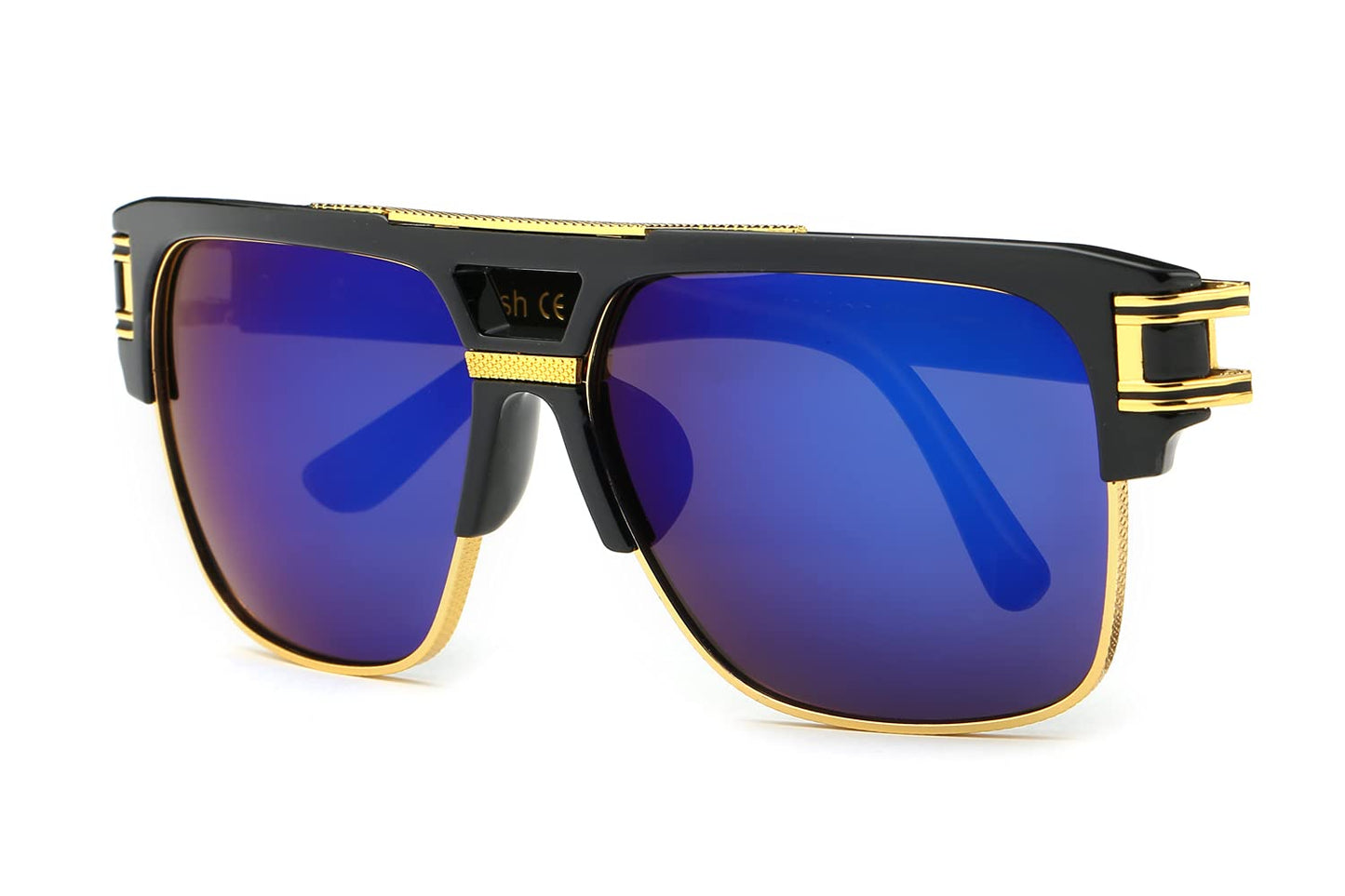 Allt Square Aviator Large Fashion Sunglasses For Men Women Goggle Alloy Frame Glasses (Black/Blue Mirror, 61)