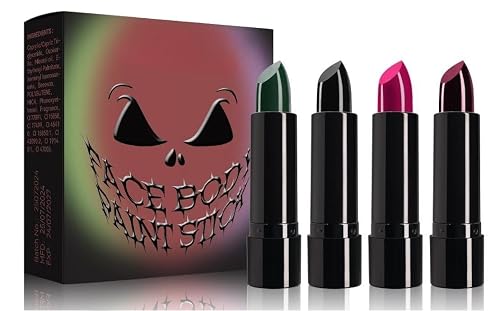 Halloween Face Paint Kit, 4 Colors Lipstick Set?Water-Based Non-Toxic Makeup for Face & Body | Easy Wash Off for Costume Parties, Kids, Adults
