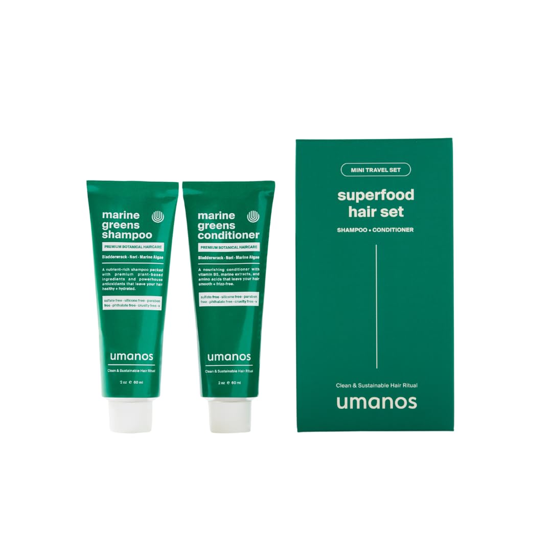 umanos Mini Travel Hair Care Set - Non-Toxic, Sulfate-Free Shampoo & Conditioner | Clean, Eco-Friendly, Vegan, Biodegradable, 100% Natural Fragrance |