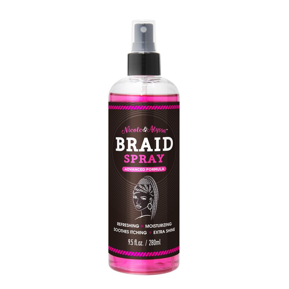 Nicole & Alyssa - Braid Spray 9.5oz - for BOHO Braids, Twists, Locs, Box Braids, Knotless Braids, Cornrows - Braid Sheen, Refreshing, Moisturizing