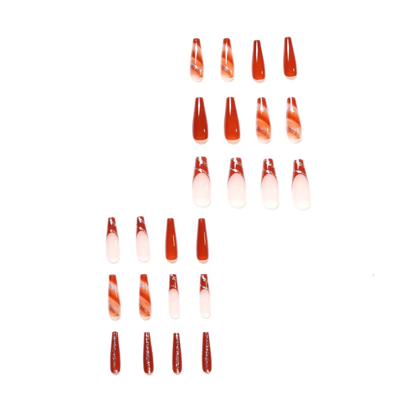 BABALAL Press on False Nails Full Cover Glue Stick on Fake Nails - Long Coffin, Brown Fall Acrylic, 24Pcs, Bling Glossy Manicure for Women and Girls