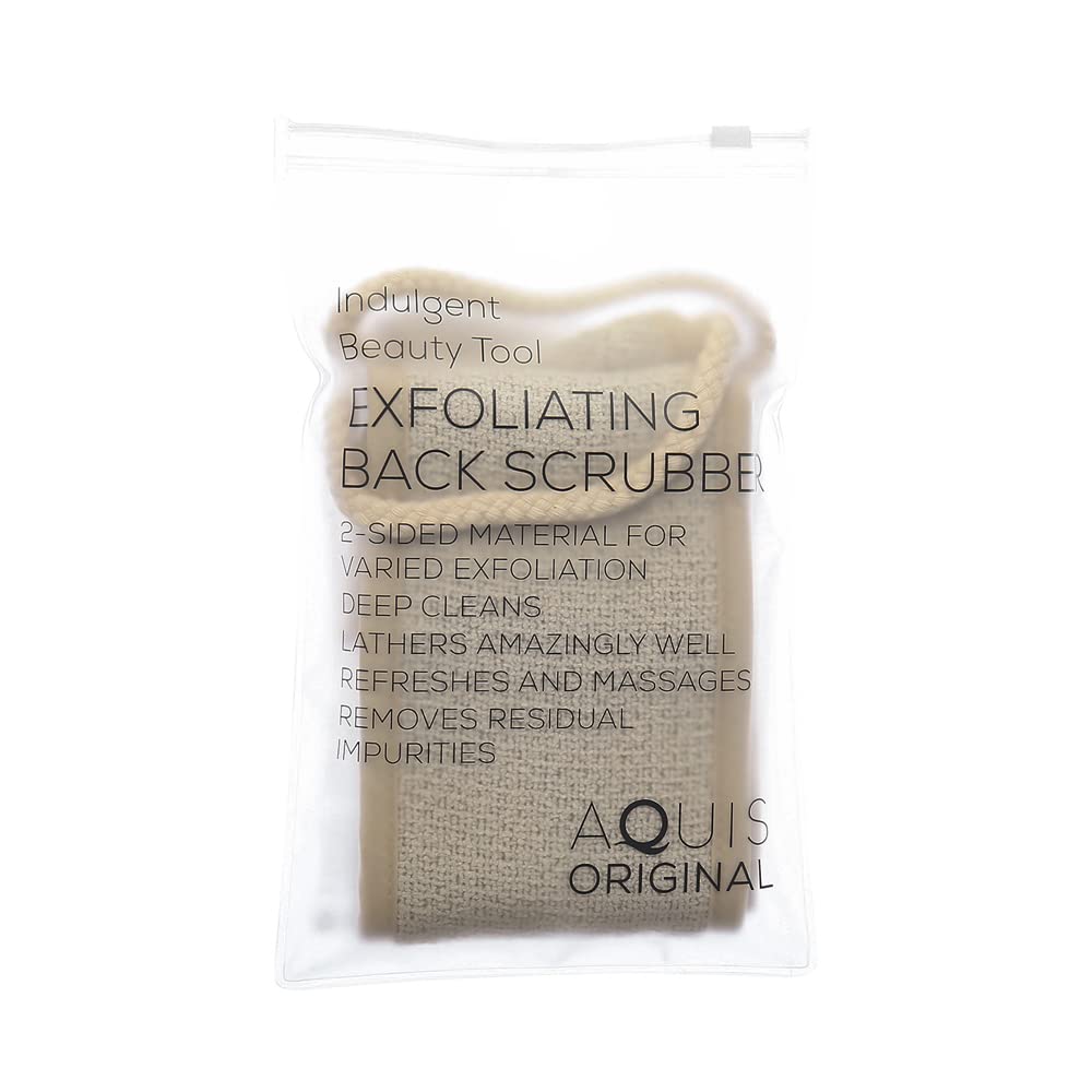 AQUIS Double-Sided Exfoliating & Cleansing Back Scrubber, Fast Drying, Ultra-Durable Microfiber, Linen