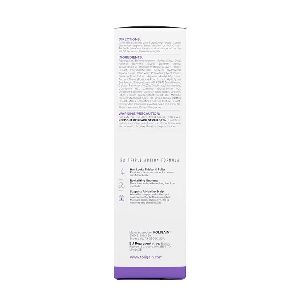 Foligain Triple Action Conditioner For Thinning Hair, Volumizing Conditioner for Women, 8 Fl. Oz.