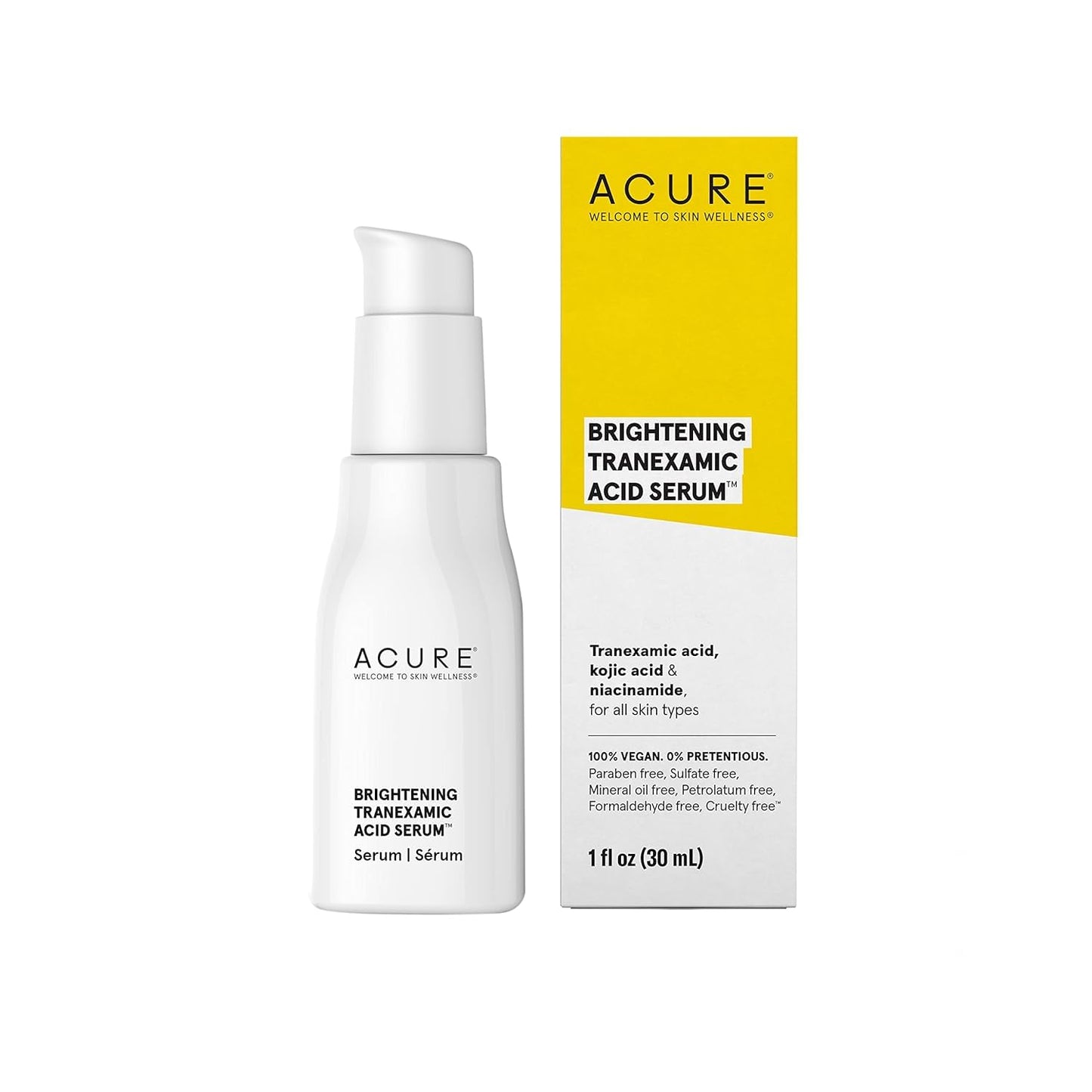 ACURE Brightening Tranexamic Acid Serum - Achieve Brighter Glowing Skin, Reduce Discoloration - Formulated with Tranexamic Acid, Niacinamide, Kojic