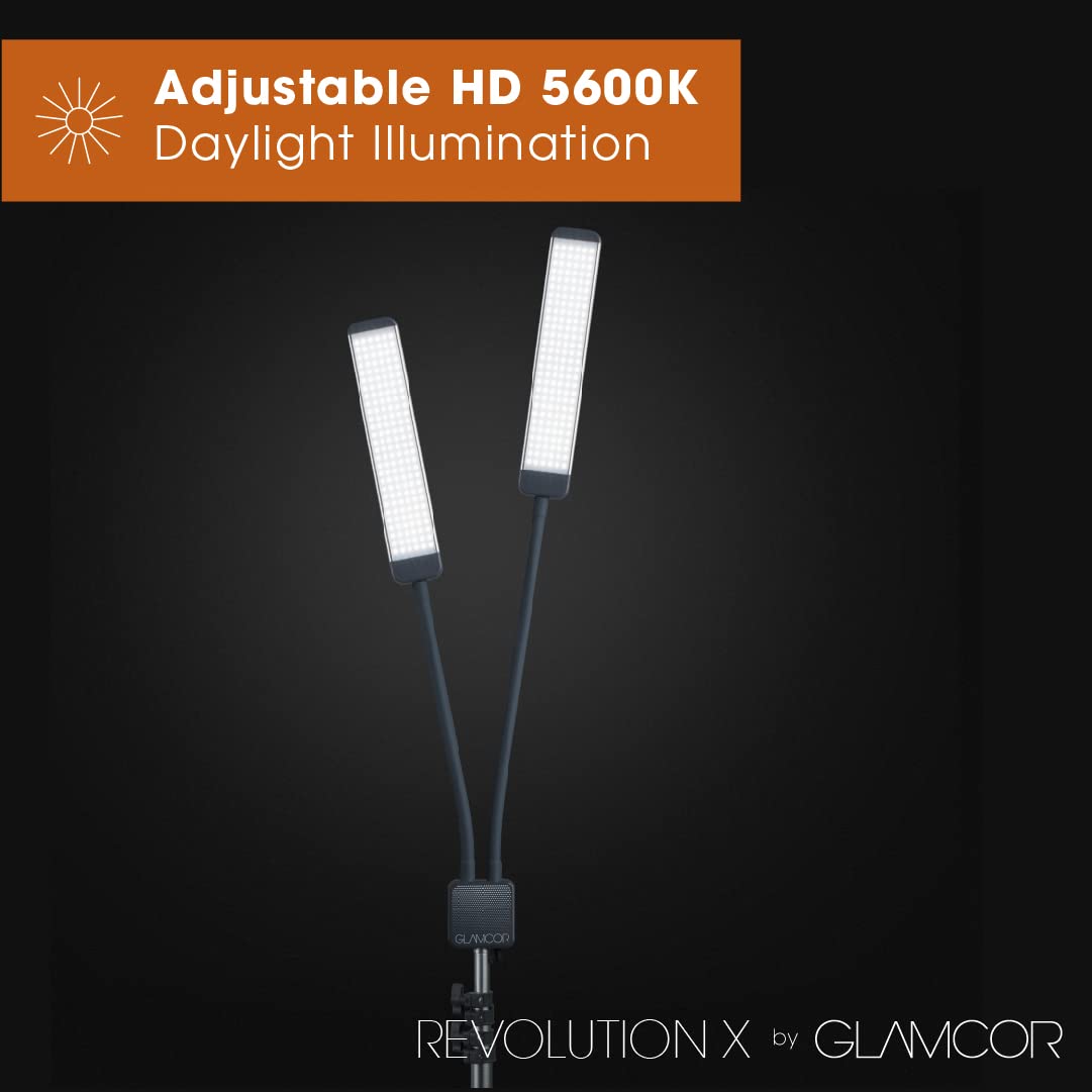GLAMCOR Revolution X Portable LED Lighting Kit for Makeup Artist, Esthetician and Tattoo Artist | HD 5600K Lighting | Dual-Length arms for Precise