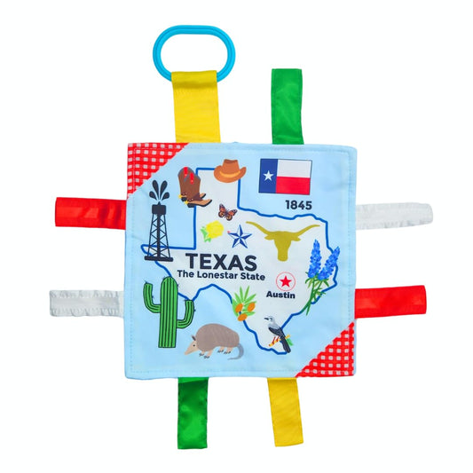 Baby Jack & Co 8x8” Learning Lovey Texas State Tag Stroller Toy for Babies - Crinkle Toys for Developing Five Senses - Learn About Capitals - Travel…