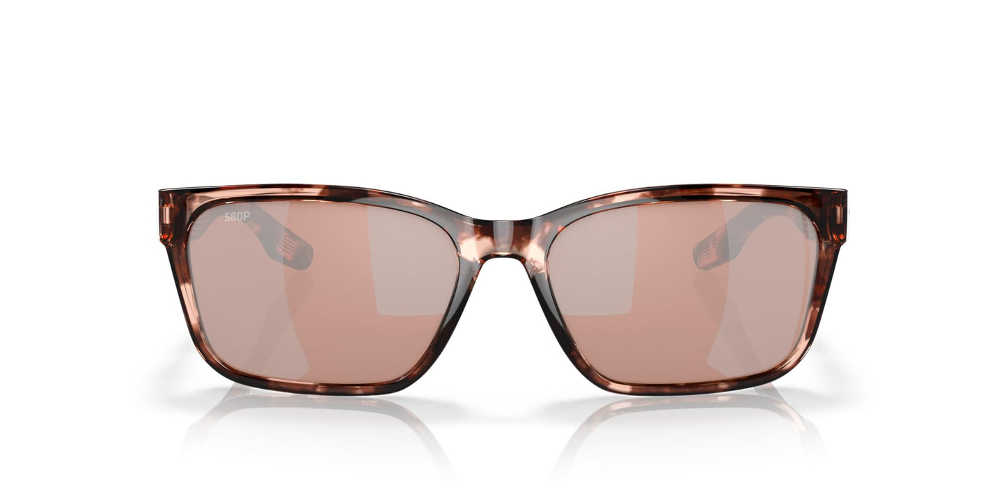 Costa Del Mar Womens Palmas Rectangular Sunglasses, Coral Tortoise/Copper Silver Mirrored Polarized-580P, 57 mm
