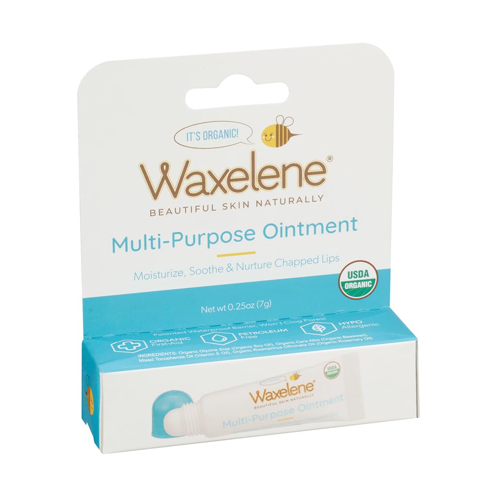 Waxelene Original Organic Multipurpose Ointment Lip Tube Pack of 5, Best Lip Balm Ever Baby Eczema Chapped Dry Sensitive Skin Body Hand Face