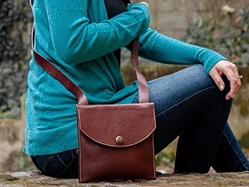 Life-Changing Leather Simple Crossbody Handbag Small Women Men Festival Bag Ethical Eco-Friendly Handmade Purse 100% Genuine (Cafe)