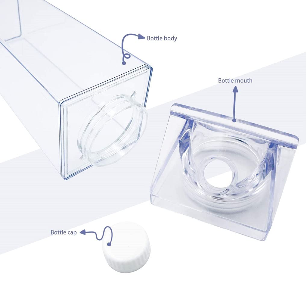 FveBzem Milk Carton Water Bottle 33oz (1000mL) Plastic Square Milk Bottles No BPA Leakproof Water Bottle Portable Reusable Milk Carton Shaped Juice