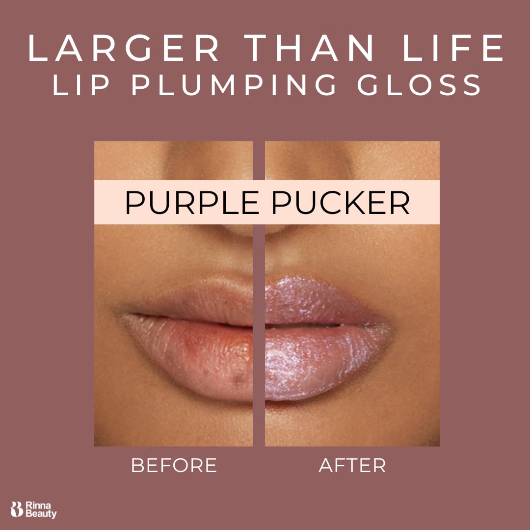 Rinna Beauty Lip Plumping Gloss - Purple Pucker - Helps Boost Collagen, Increases Lip Volume, Elastin Production - Vegan, Cruelty-Free - 1 each
