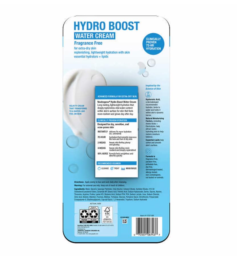 Neutrogena Hydro Boost Hyaluronic Acid Hydrating Water CREAM Daily Face Moisturizer for Dry Skin, Oil-Free, Non-Comedogenic Face Lotion, 1.7 fl. Oz 2