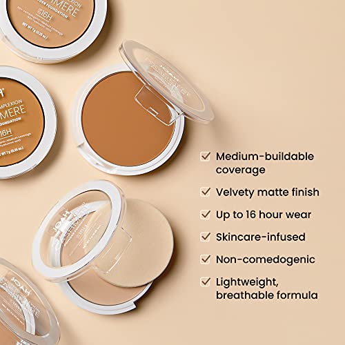 JOAH Perfect Complexion Cashmere Powder Foundation, Medium Face Coverage, Matte Finish, Korean Makeup, Compact Design For Oily & All Skin Types, 16