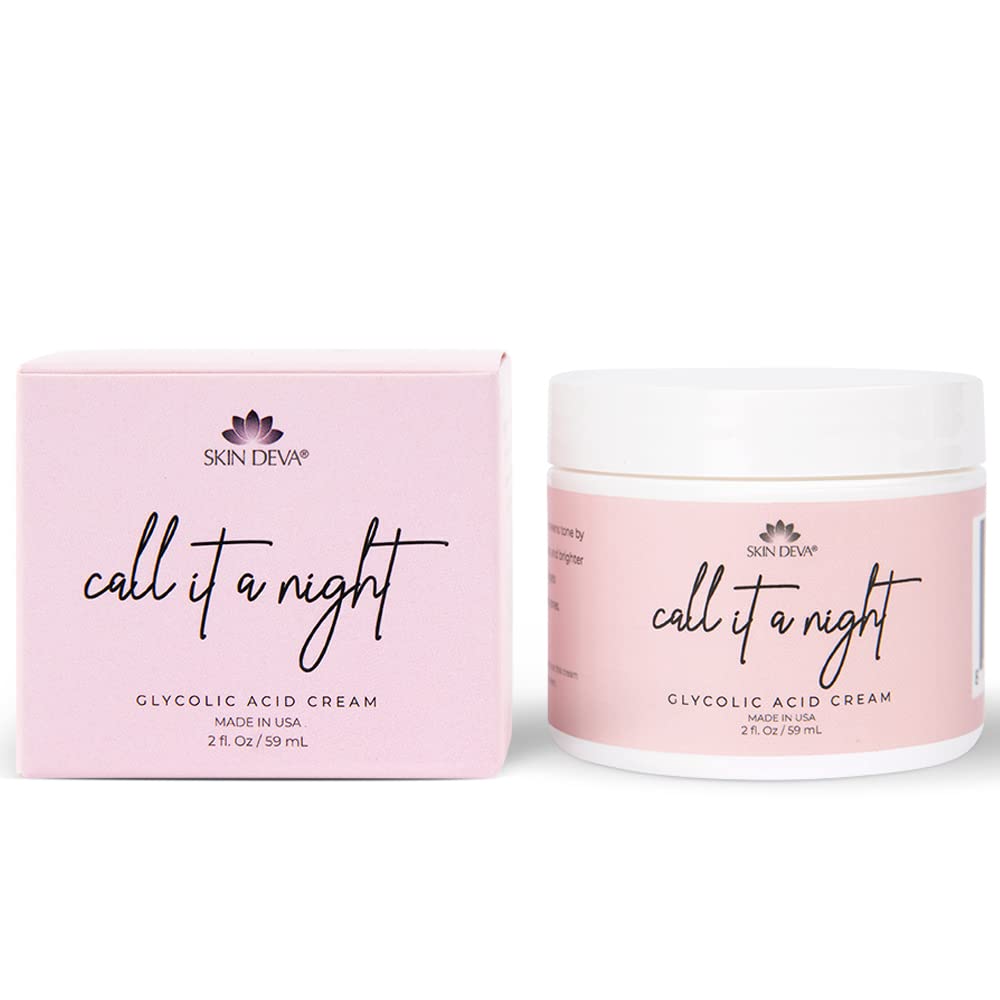 Skin Deva Glycolic Acid Cream Exfoliates Skin During Sleep - Brightens, Corrects Dark Spots & Shadows, Evens Skin Tone, Reduces Pores. Natural